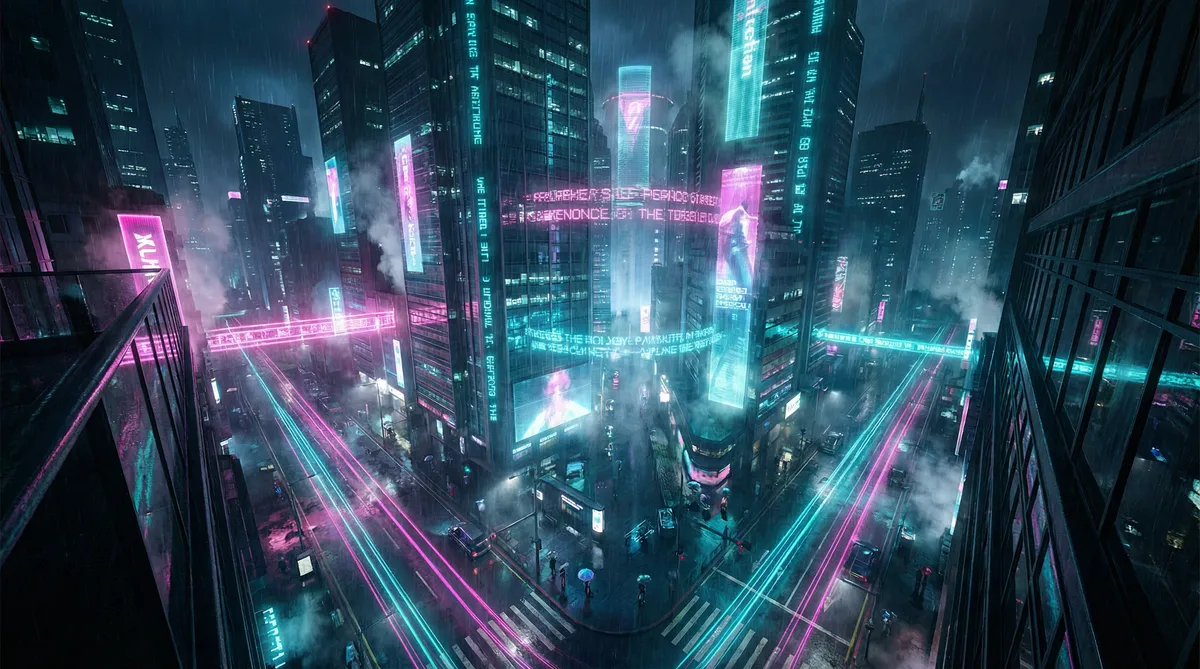 laowang 竖屏短剧平台首页背景 - 赛博朋克都市夜景